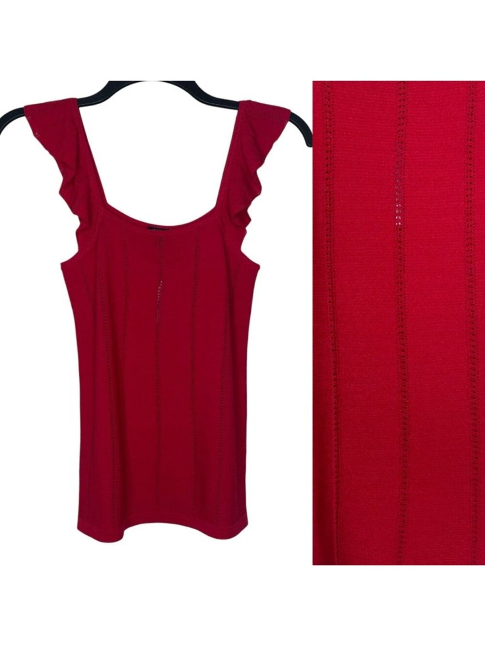 Ann Taylor Womens Top Size Small Petite Ruffle Strap Sleeveless Open Knit NWT